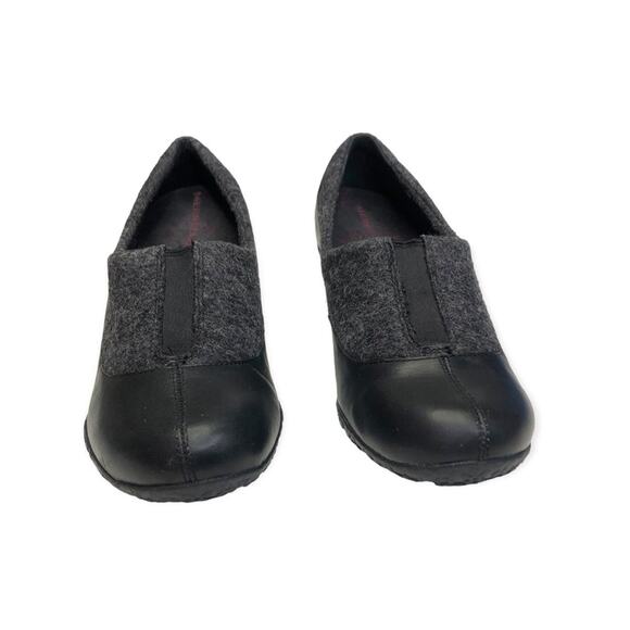 Merrell Women's Tulip Wedge Heel Size 8 Black Leather Grey Wool Arch Suport - Picture 11 of 12
